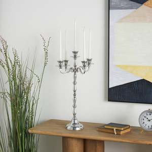 Candélabre à cinq bras en argent, 23 pouces de haut, décoration d'intérieur, porte-bougie en métal durable - Product Image 4