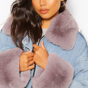 Econex Sports Women's Winter Denim Bomber <b>Jacket</b> <b>Fur</b> Trim Collar Cuffs Reversible Full Sleeves Detachable Collar Sleeves - Product Image 6