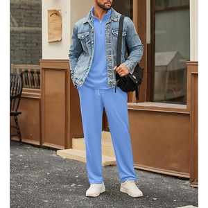 Conjunto Deportivo de Hombre Azul Claro con Cierre de Cremallera, Tejido de Punto, Color Sólido, Ropa Casual para Otoño, Tejido de Poliéster Transpirable - Product Image 6