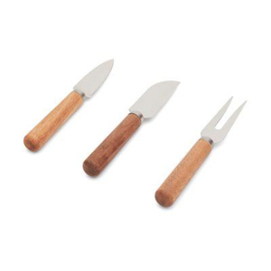 Ensemble de 3 couteaux à fromage vintage en acier inoxydable avec manche en bois d'acacia pour charcuterie, idéal pour les fêtes à domicile et les cadeaux - Product Image 1