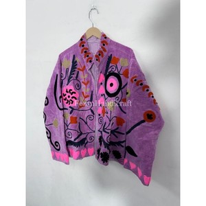 Purple Velvet Embroidery Jacket Uzbek Suzani Unisex Short Jacket <b>Coat</b> Women's Winter Jacket With Two Side Pockets - Product Image 5