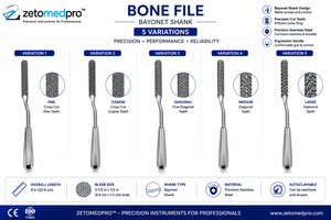 Set de Instrumentos Quirúrgicos Zetomed Pro con Lima para Hueso y Vástago de Bayoneta, 9 pulgadas (22.9 cm), 3.5 pulgadas x 0.5 pulgadas, Manual, Certificado CE - Product Image 3