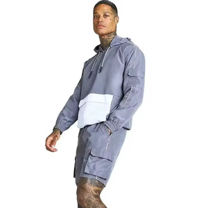 Ensemble sweat à capuche et short tricoté sportif pour homme, coloris noir et blanc, respirant, tenue d'été - Product Image 3