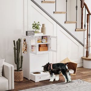 Stazione di Alimentazione per Cani con Kit Anti-Ribaltamento XL, Due Armadietti Rialzati, Ganci Laterali, 2 Ciotole Rialzate per Acqua e Cibo - Product Image 2