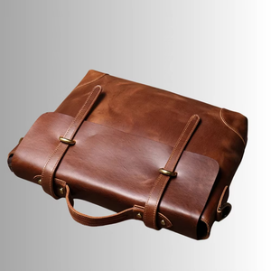 Porte-documents classique en cuir véritable pour homme, sac rigide d'affaires avec fermeture à rabat, design durable, sacs de bureau - Product Image 6