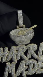 Colgante de Lujo Personalizado de Plata de Ley 925 con Letra, Nombre, Logotipo o Inicial, con Moissanita Engastada, Estilo Hip Hop Rapper, con Engaste Personalizado - Product Image 5