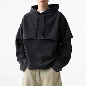 Nouvelle Arrivée Sweat-shirt à Capuche Unisexe Effet Vieilli Double Manches Manches Longues Vintage Oversize Hiver Chaud Polaire 100% Coton - Product Image 5