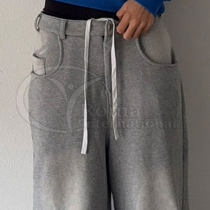 Pantalon de survêtement évasé de haute qualité, effet délavé soleil et usé, style streetwear, coupe oversize - Product Image 6