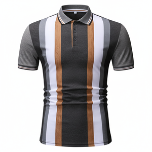 Polo rayé pour homme, léger, en polyester et coton, tricoté, manches courtes, design bicolore, décontracté, pour le golf, pour l'été - Product Image 3