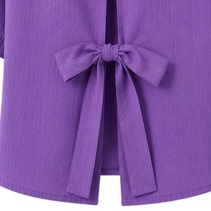 Camisa Corta Bordada Morada Personalizada para Mujer, Blusa Casual de Verano con Botones, Top de Moda con Logotipo Personalizado, Mezcla de Lino - Product Image 6