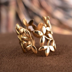 Hot Selling Design Boho Leaf Ring Vintage Brass Jewelry Women 18k Gold Plated Floral Band Dainty Olive <b>Branch</b> Wholesale/OEM/ODM - Product Image 6