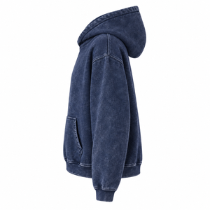 Men's <b>Oversized</b> Acid Wash Hoodie <b>Vintage</b> Pullover <b>Sweatshirt</b> with Pocket Navy Blue - Product Image 3