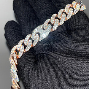 กำไลเพชร RB Gems ขนาด 15 มม. 2 แถว ชุบทอง 14K เพชร VVS เงินแท้ 925 แบบ Cuban Style สไตล์ฮิปฮอป ดีไซน์สวยหรู รับรองโดย GIA - Product Image 3