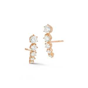 Boucles d'oreilles grimpantes en or massif 14K 18K avec diamants de laboratoire taille ronde, sertis à griffes, 5 pierres, courbées et graduées, vente en gros - Product Image 3
