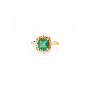Impresionante Anillo Minimalista de Esmeraldas y Diamantes Engastados a Mano de Alta Calidad en Oro Amarillo Sólido de 18K, Joyería Apilable al por Mayor - Product Image 1