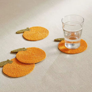 Posavasos de Cuentas de Vidrio con Diseño de Cítricos Naranja Vibrante, Redondos, con Base de Tela, Resistentes al Calor, para Bebidas, Proveedor Mayorista - Product Image 1