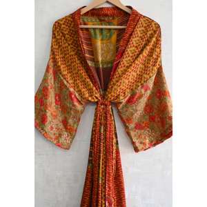 Long Silk Patchwork <b>Kimono</b> Robe for Women, Luxury Boho Designer Nightwear Gown, Fashion Robe - Product Image 3