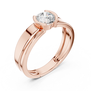 Rose Gold Lab Grown Diamond Solitaire Ring for Women, Round Cut Wide Band Engagement Ring, Modern Fine Jewelry <b>Gift</b> - Product Image 4