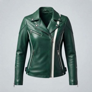Chaqueta de Motociclista de Cuero Sintético para Mujer, Corte Ajustado, Manga Larga, Cierre de Cremallera, Cuello Camisero, Ropa de Abrigo para Primavera y Otoño - Product Image 1