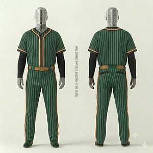 Uniforme de Béisbol Personalizado para Hombre, Verde Bosque con Rayas Naranjas, Jersey de Manga Corta y Pantalones, Poliéster Transpirable para Todas las Temporadas - Product Image 1