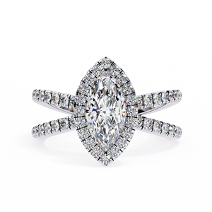 Bague de fiançailles en diamant de laboratoire radiant taille marquise pour femme, plaqué rhodium or 10 carats, certifiée IGI, sertissage pavé, tendance et glamour - Product Image 1