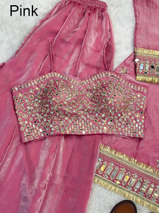 ชุดงานแต่งงานฤดูหนาวสไตล์อินเดีย 3 ชิ้น ชาราร่า ดีวาลี ปักลาย ผ้าไหมเฟนดี้ ยับยาก ไม่ต้องรีด พร้อมกระจกแท้ - Product Image 3