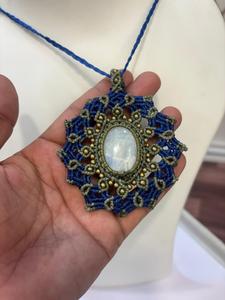 Handmade Blue Macrame Pendant Necklace with <b>Moonstone</b> Gold Beads Boho Style <b>Jewelry</b> Wholesale - Product Image 3