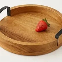 Bandeja Redonda de Madera para Servir con Asas de Metal |   Tabla de Quesos y Aperitivos de Madera de Acacia |   Bandeja Decorativa Rústica Estilo Granja - Product Image 2