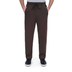 Pantalon de survêtement marron coupe droite classique mi-lourd pour homme en polyester/coton avec taille élastique couleur unie - Product Image 1