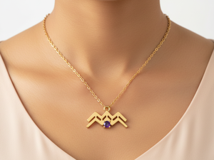 Collier en améthyste du signe Aquarius en laiton plaqué or 14 carats avec chaîne personnalisée en forme de boîte mignonne en pierre naturelle - Product Image 3