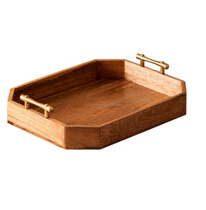 Bandeja de madera marrón para servir, bandejas de café estándar para el hogar y la Oficina para interiores con tapa, cuencos de plato de jugo de diseñador de lujo, bandeja para servir - Product Image 6
