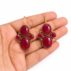 Boucles d'oreilles clous fantaisie ethniques en argent oxydé plaqué, serties de rubis ovales, style Rajasthan, pour femmes, idéales pour les fêtes, prix de gros direct usine - Product Image 3
