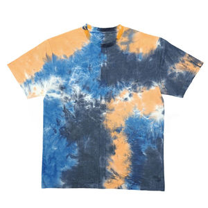 เสื้อยืดผู้ชายแบบถักลายมัดย้อม แขนสั้น คอกลม ลายพิมพ์สีน้ำเงินสีส้ม ทรงปกติ - Product Image 1