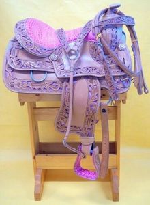 Selle de barrel racing occidentale haut de gamme peinte à la main en cuir véritable, équipement équestre personnalisé à motifs floraux, Inde A.T. - Product Image 2