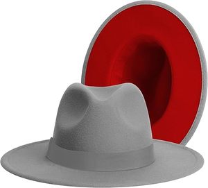 Fabricant de chapeaux Fedora bicolores à étiquette privée OEM, logo personnalisé, chapeau en feutre gris et rouge à visière, usine de chapeaux en gros - Product Image 5