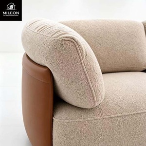 <span class=keywords><strong>Canapé</strong></span> modulaire <span class=keywords><strong>3</strong></span> <span class=keywords><strong>places</strong></span> en tissu Teddy crème, style minimaliste, avec panneau latéral en bois massif pour salon résidentiel - Product Image 5