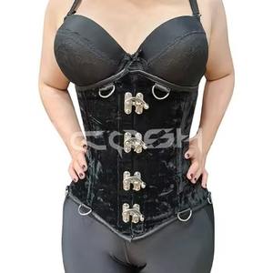 Corsé de terciopelo negro personalizado con varillas de acero y herrajes de anillo en D, moldeador corporal de alta compresión, proveedor - Product Image 4