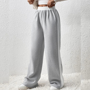 Women Custom Streetwear Patchwork Fleece Sports Trousers High Waisted Wide Leg Pants Casual <b>Hipster</b> Fashion Sweatpants - Product Image 3