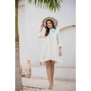 Top túnica de moda para mujer, manga larga, mezcla de algodón, detalles bordados - Product Image 1