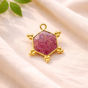Rhodonite Hexagon Wheel Pendant 10mm Gold Plated Bezel Set Gemstone Charm For Necklace <b>Earring</b> Jewelry Supply - Product Image 1