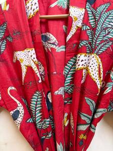 Bata Kimono de Algodón con Estampado Floral de Lujo para Mujer, Cuello en V, Cierre con Cordón, Bata de Baño Suave para Spa, Playa y Resort - Product Image 4