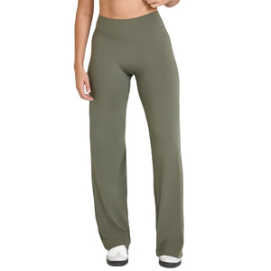 Olive Green High Waist <b>Flared</b> Leg Yoga <b>Leggings</b> Seamless Full Length Elastic Waist Sportswear Women's Training Pants - Product Image 2