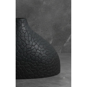 Modern Matte <b>Black</b> Metal Flower <b>Vase</b> Featuring A Wide Domed Body <b>Small</b> Neck And Detailed Geometric Mosaic Texture Pattern - Product Image 5