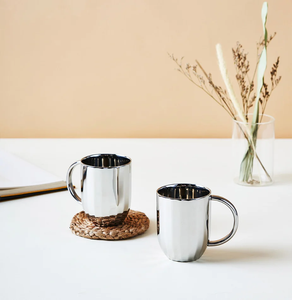 Steel <b>Mug</b> Minimalist Design Handle Eco-Friendly Home Drinkware <b>set</b> <b>of</b> 2 - Product Image 1