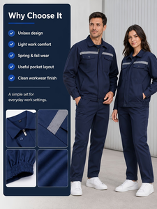 Unisex Flame Retardant Workwear Set for Workshop Warehouse Spring Fall Navy Jacket Pants Reflective Strip Zip Front Waterproof - Product Image 2