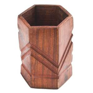 Stylish Looking Geometric Shape Walnut Finishing Handcrafted Pencil Stationery <b>Holder</b> <b>For</b> Interior And Exterior Usage Items - Product Image 1