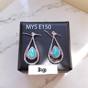 925 Sterling Silver Natural Turquoise Cabochon <b>Fine</b> <b>Earrings</b> MYS-E150 Ready to Ship In Stock Low MOQ Indian Jewelry for Women - Product Image 1