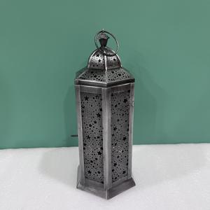 Artisan Design <b>Silver</b> Iron <b>Lantern</b> Star Pattern Decorative Hanging Candle Ramadan Eid Home Decoration 4.75X5.25X12" - Product Image 5