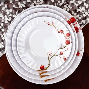 Round <b>Melamine</b> Dinner Plates <b>Bowl</b> Set with Customized Design Pigmented Technique Modern Style Durable Dishwasher Microwave Safe - Product Image 1