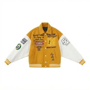 Chaqueta Varsity Unisex Acolchada con Letras Bordadas Personalizadas, Cortavientos con Capucha, Mezcla de Poliéster/Algodón para Invierno, Cierre de un Botón, Cuello Mao - Product Image 1